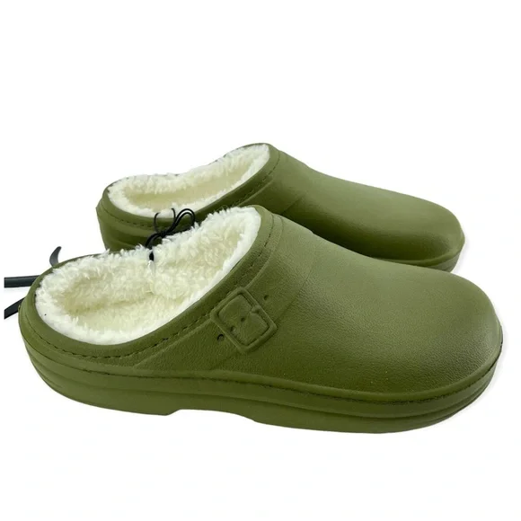 Hello Soho Women’s Olive Green Faux Fur Cozy Lined EVA Slip On Clogs Medium 7/8 - Picture 13 of 13